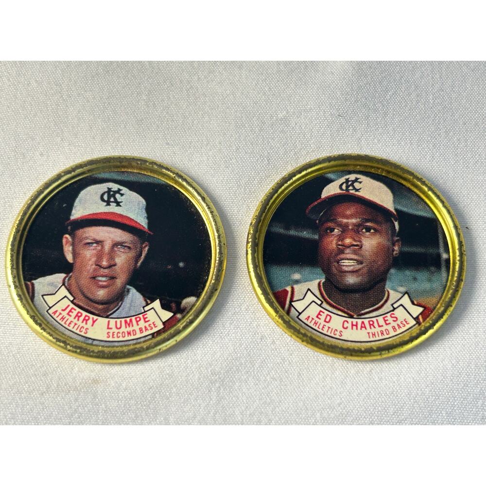 Vintage 1964 Topps Metal Baseball Coins KC Athletics Jerry Lumpe Ed Charles